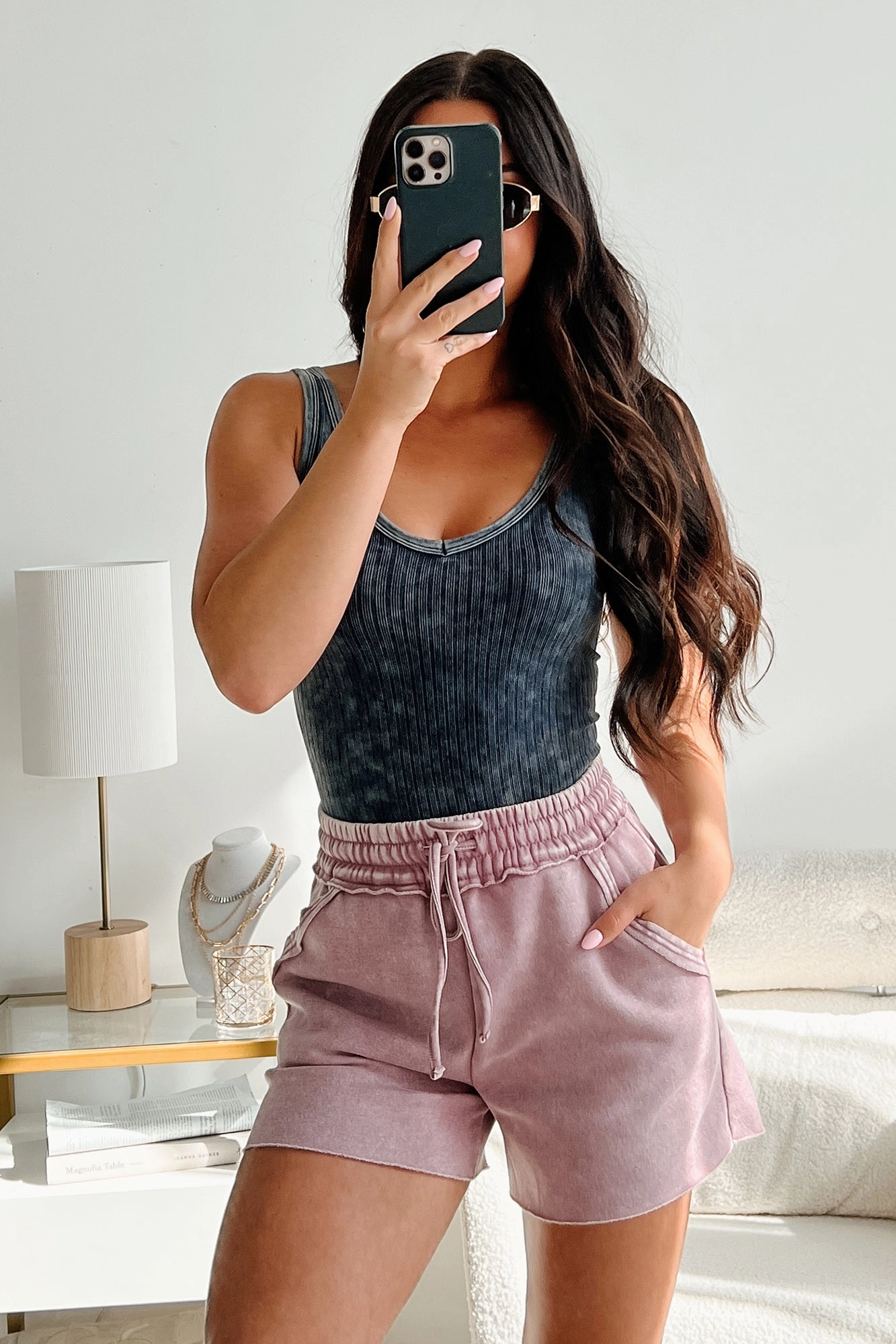 Reflective Logo Detail Bare Essentials Ribbed Sleeveless Top (Ash Black)