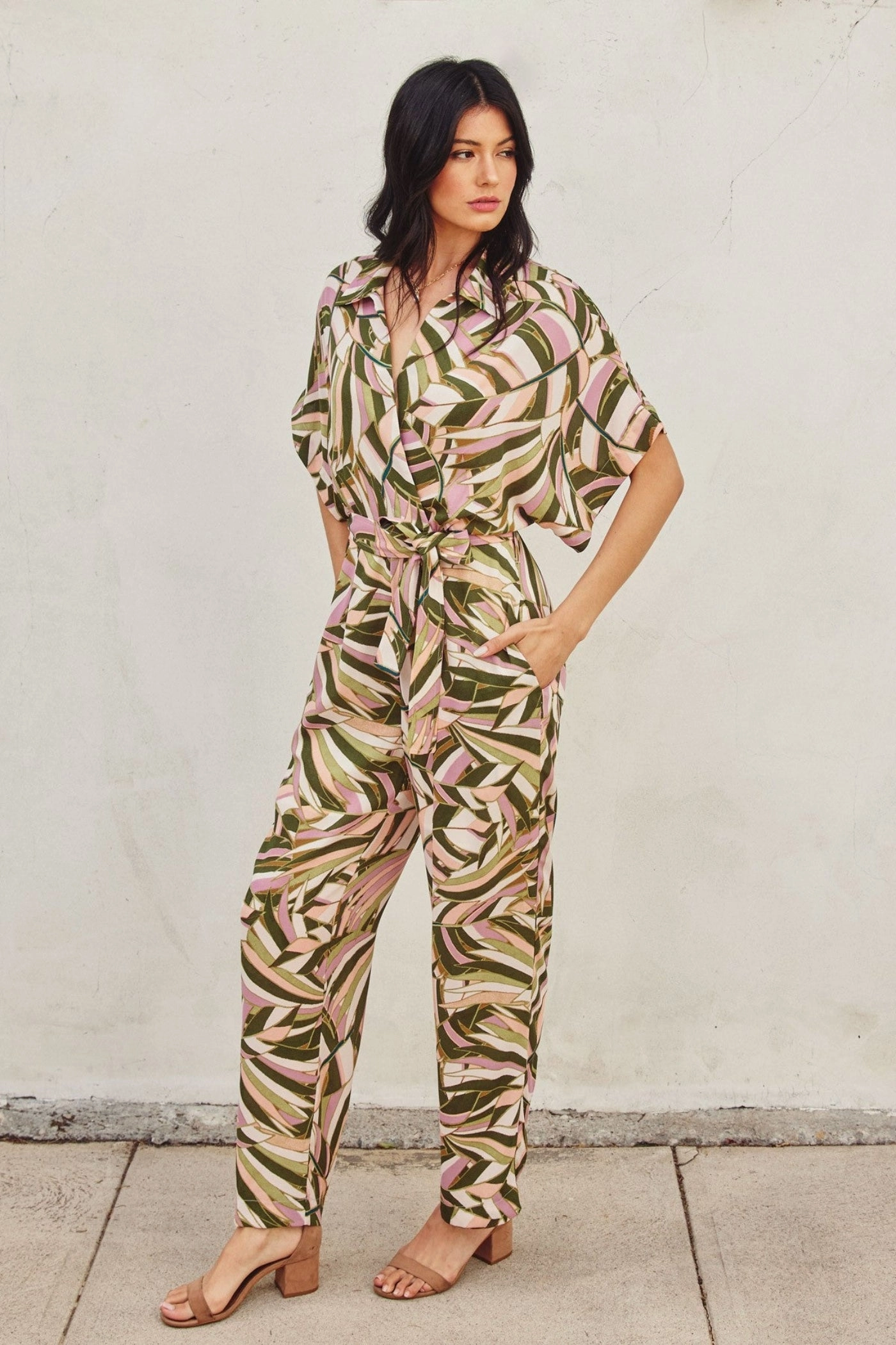 KAI SURPLICE PULL-ON JUMPSUIT Casual Elegant Fresh Indoor