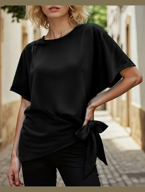 BATWING SLEEVED HEM KNOT LOOSE BLOUSE DurableZipper ReinforcedHems