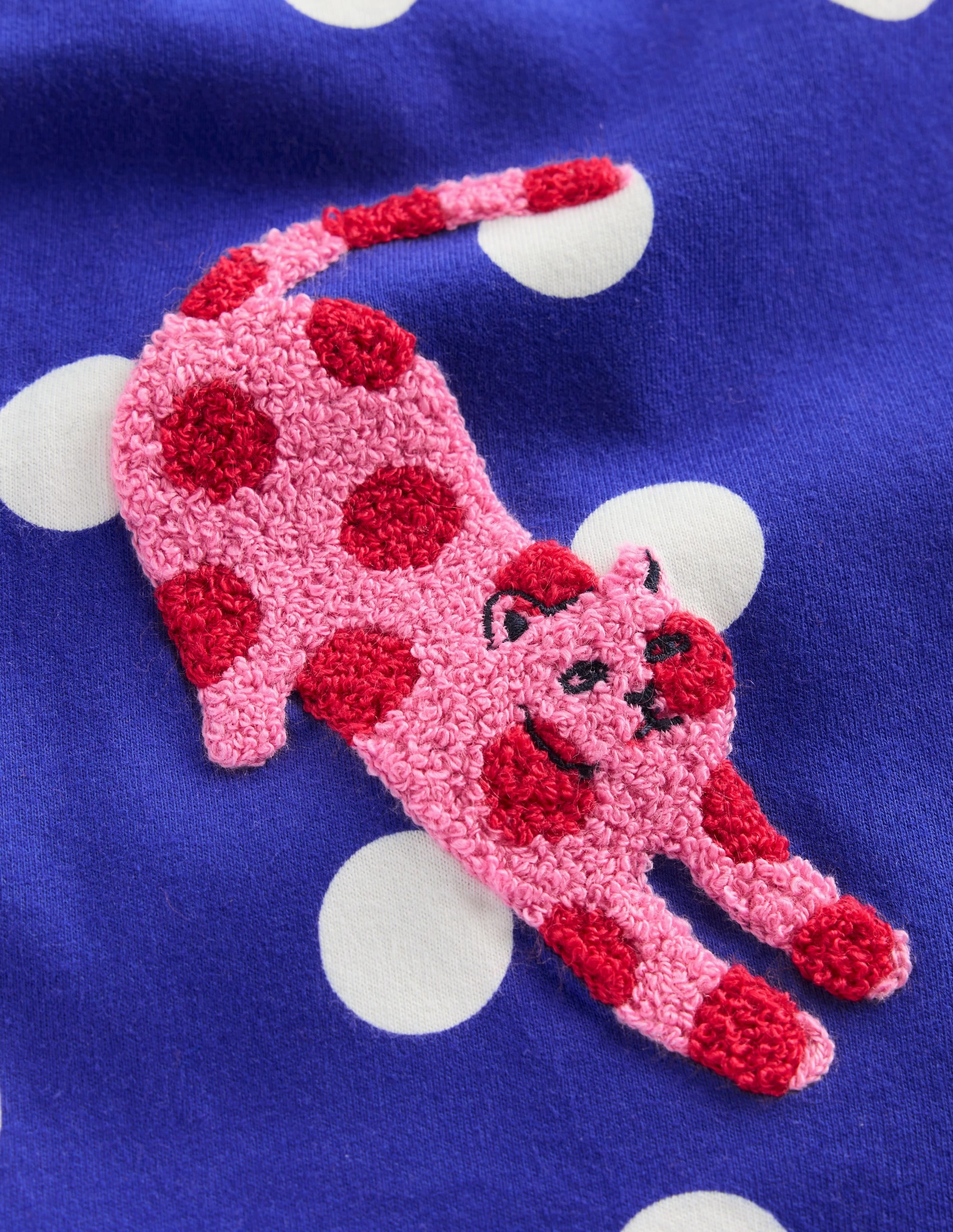Reinforced Neckline Anti Odor Treatment Bay Boucle T-Shirt-Bright Blue Spotty Cats