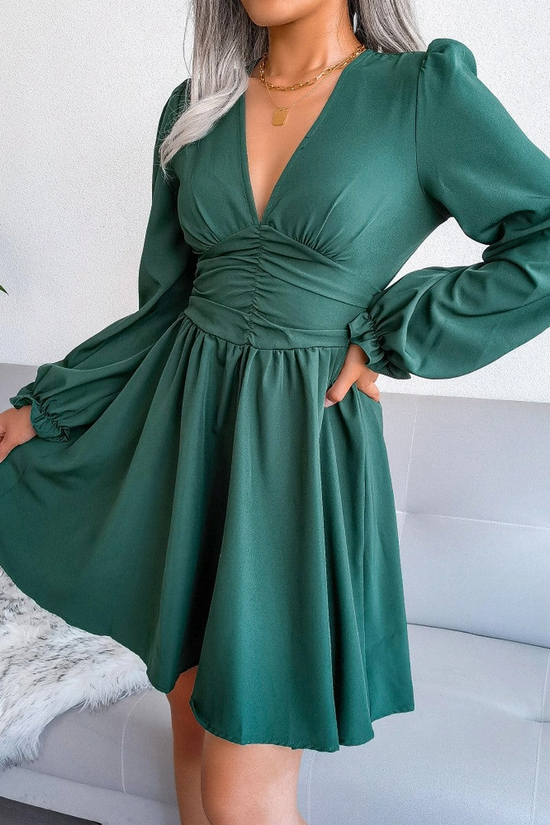 Chilly Weather Comfort WOMEN EMPIRE SLIM WAIST SEXY V NECK RUFFLE DRESS
