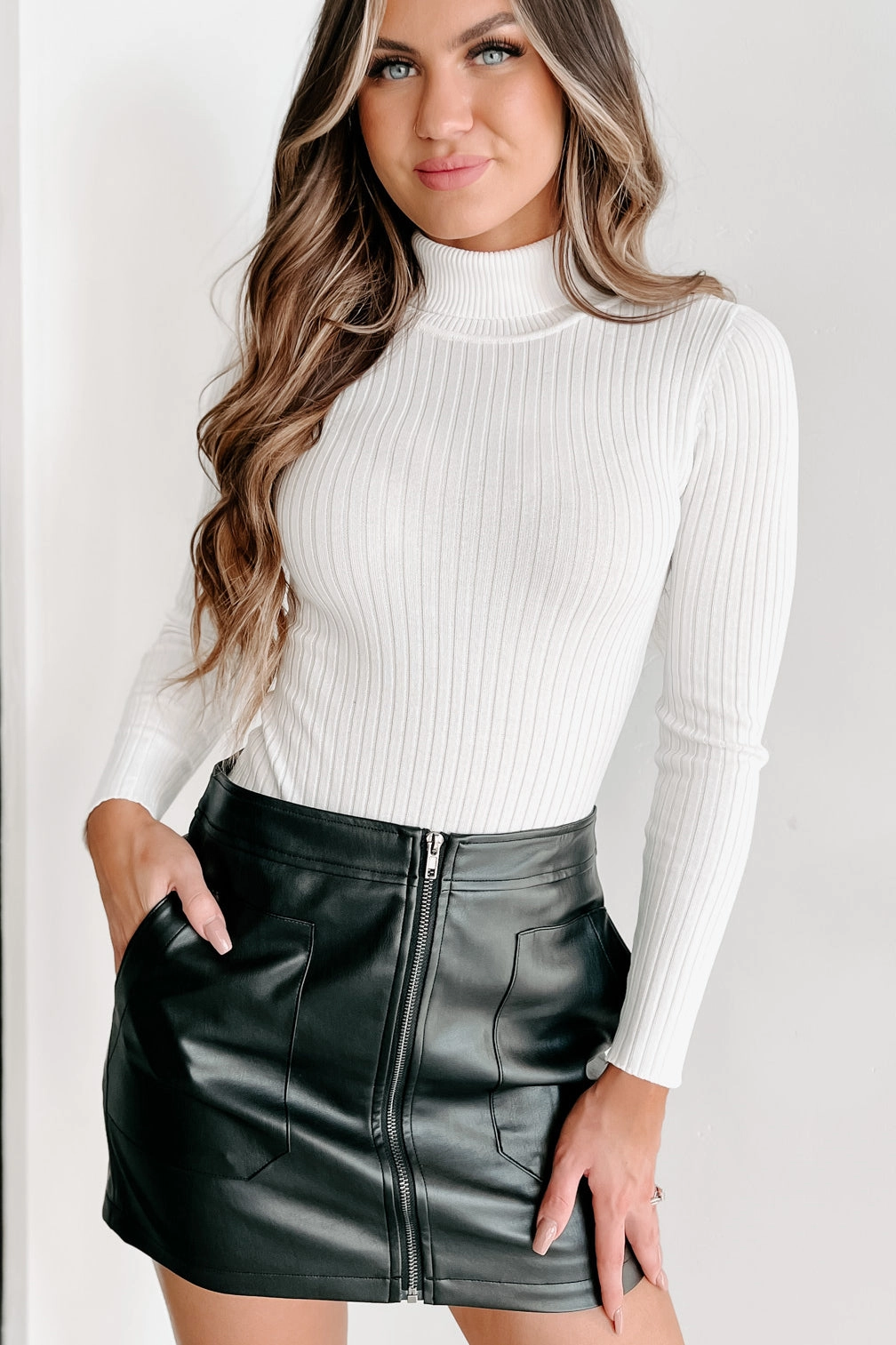 Earthy Tone Colorways Beautiful Basic Turtleneck Bodysuit (Ivory)