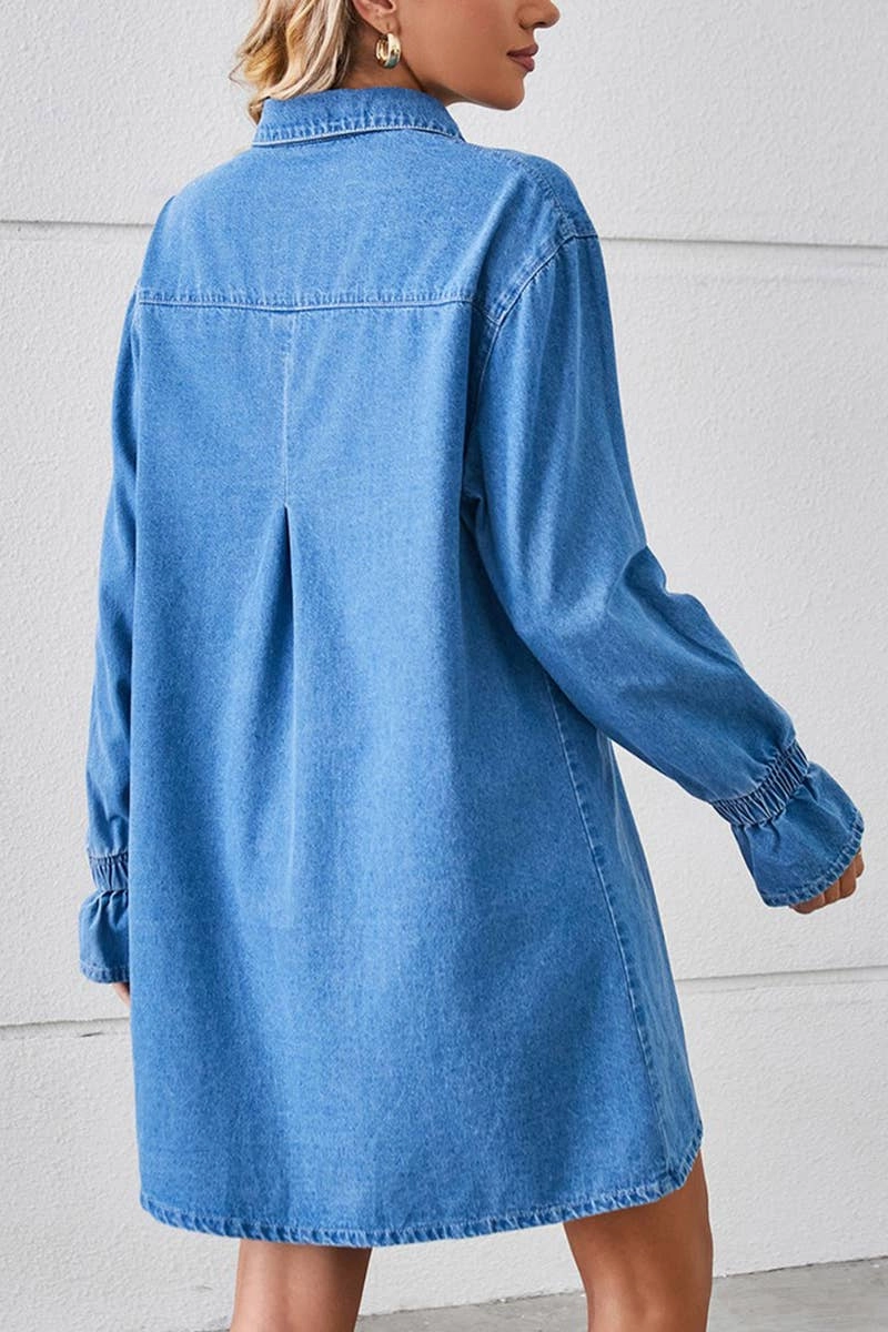 BELL SLEEVE LOOSE CARDIGAN DENIM SHIRT DRESS_CWDSD2576 Perfect Mood Lightweight Feel