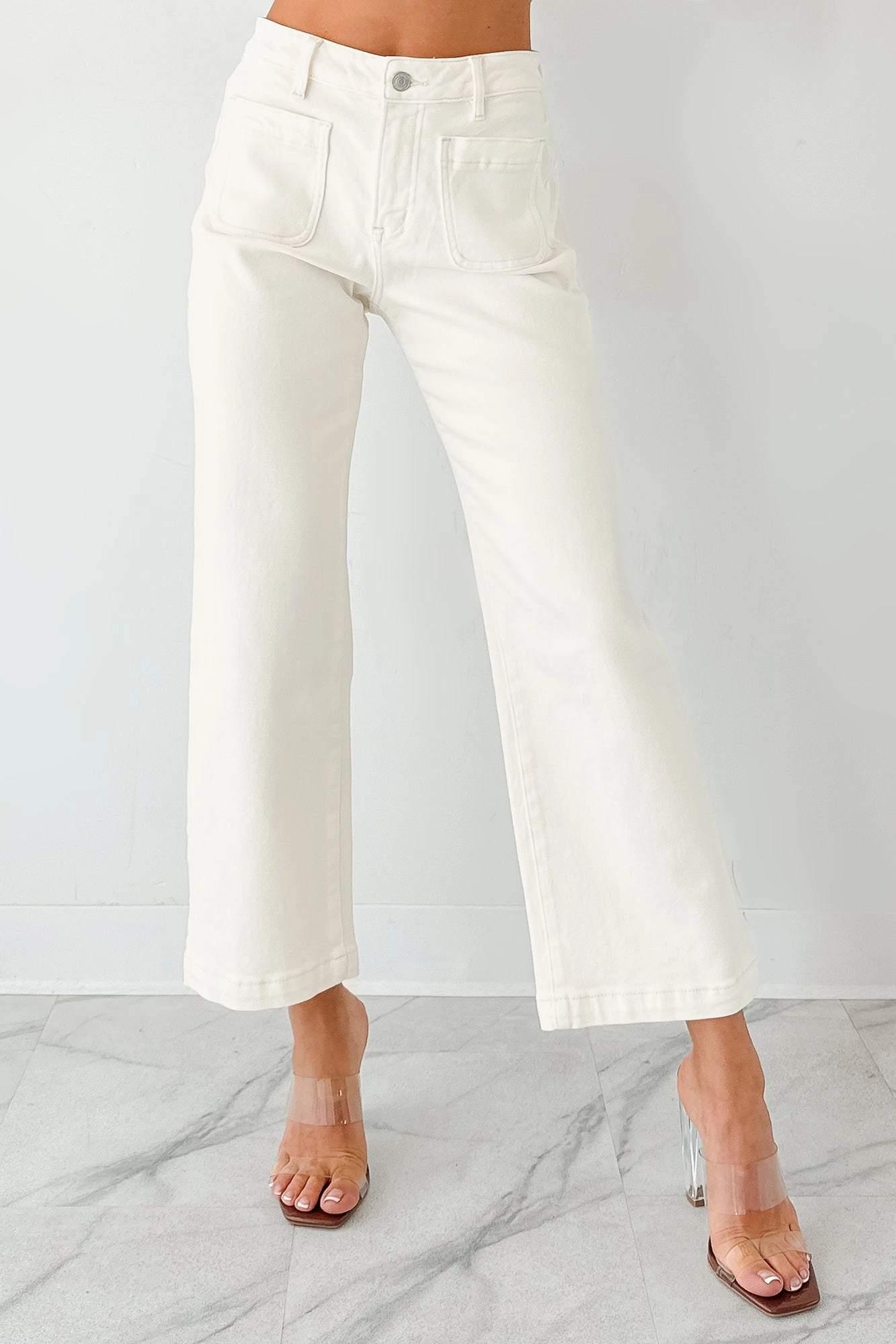 Bella Cropped Wide Leg Mica Denim Jeans (White Chocolate) Reflective accents