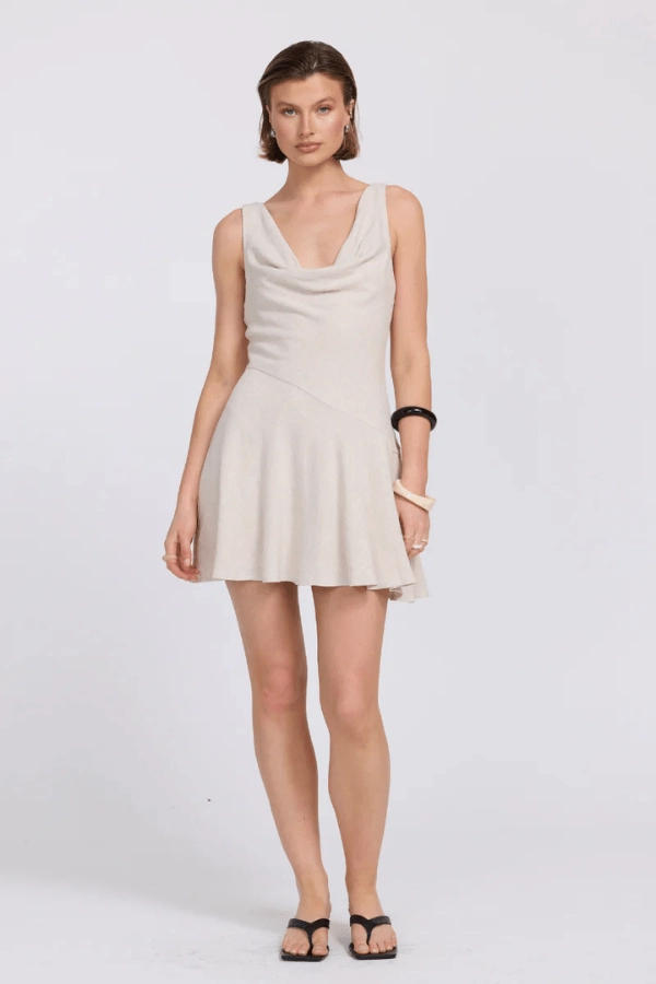 Bella Mini Dress Neutral Playful touch button detail