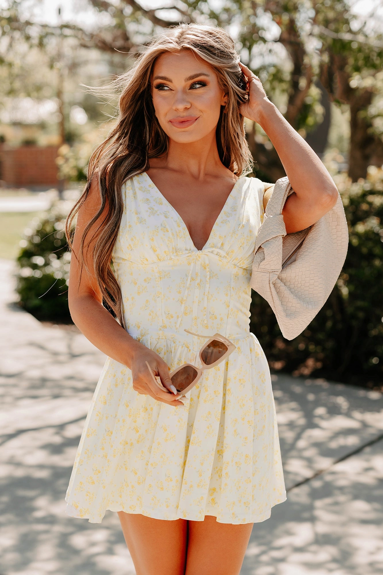 Stop & Bloom Sleeveless Floral Mini Dress (Yellow) Lazy Pick urban vibe