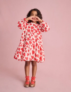 Betsy Tiered Twirly Dress-Poppy Red Hearts Fluid Shape