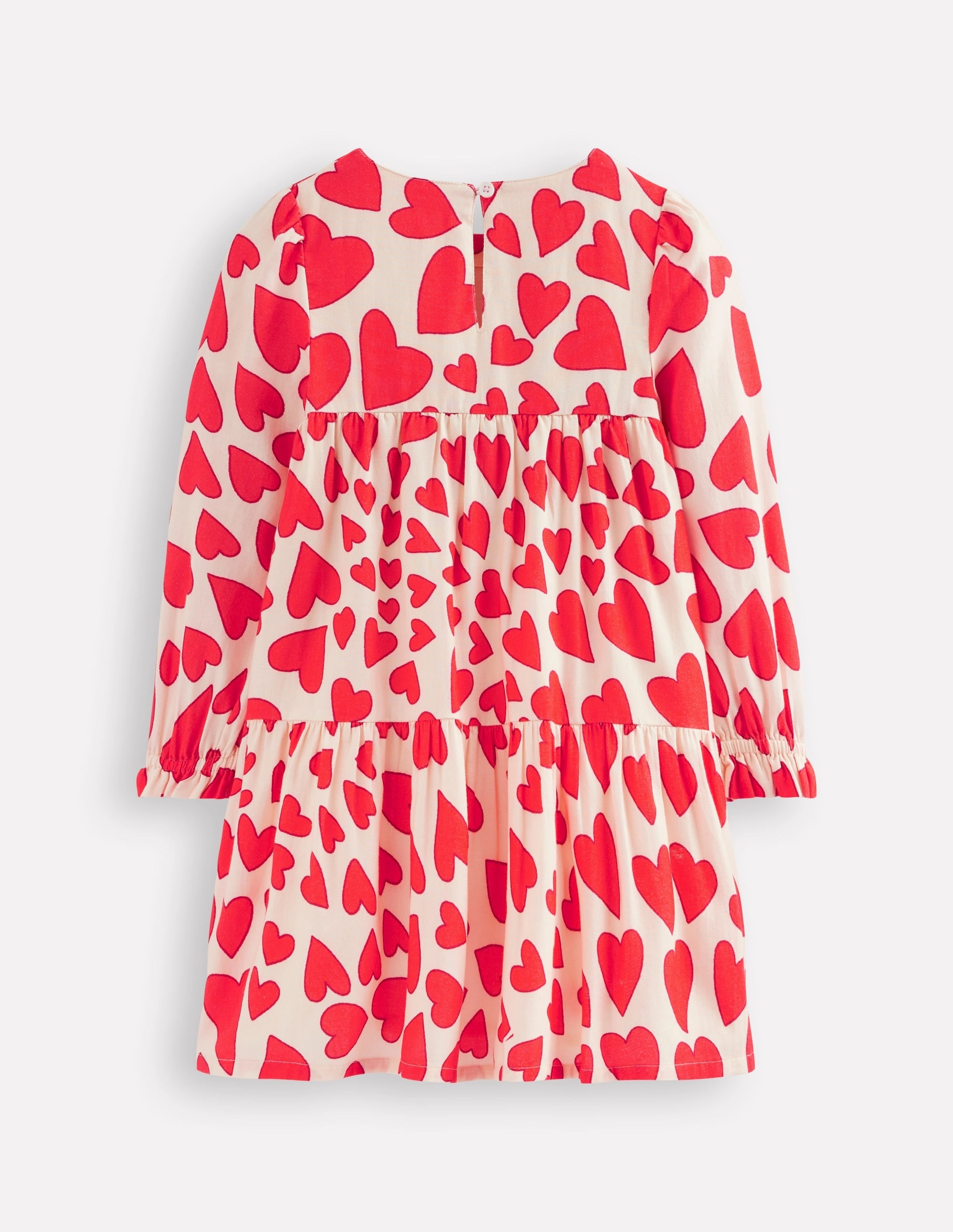Betsy Tiered Twirly Dress-Poppy Red Hearts Vibrant Aesthetic Shiny-Lining