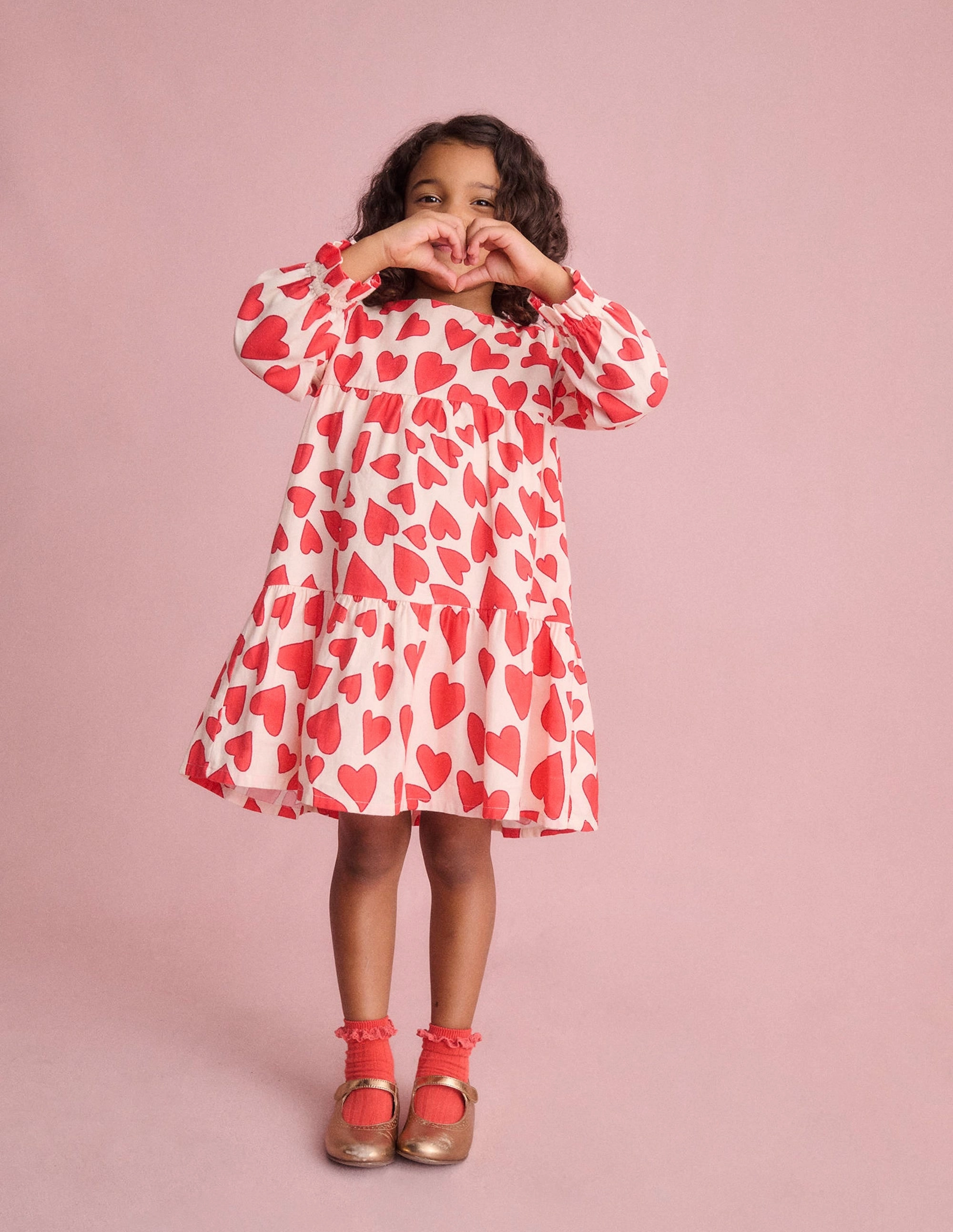 Betsy Tiered Twirly Dress-Poppy Red Hearts Fluid Shape