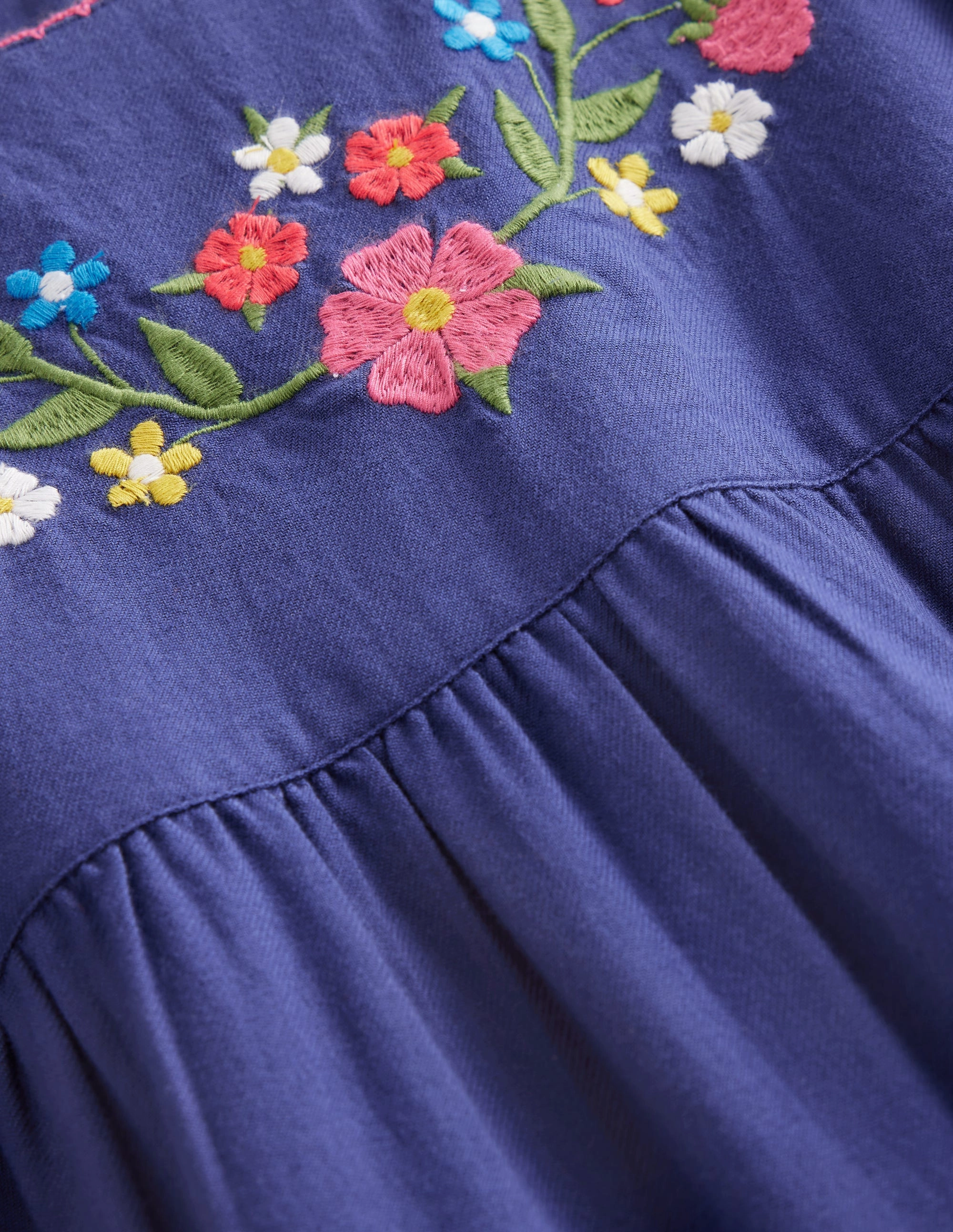 Betsy Tiered Twirly Dress-Starboard Navy Embroidery Chic and Cozy Comfortable Layer