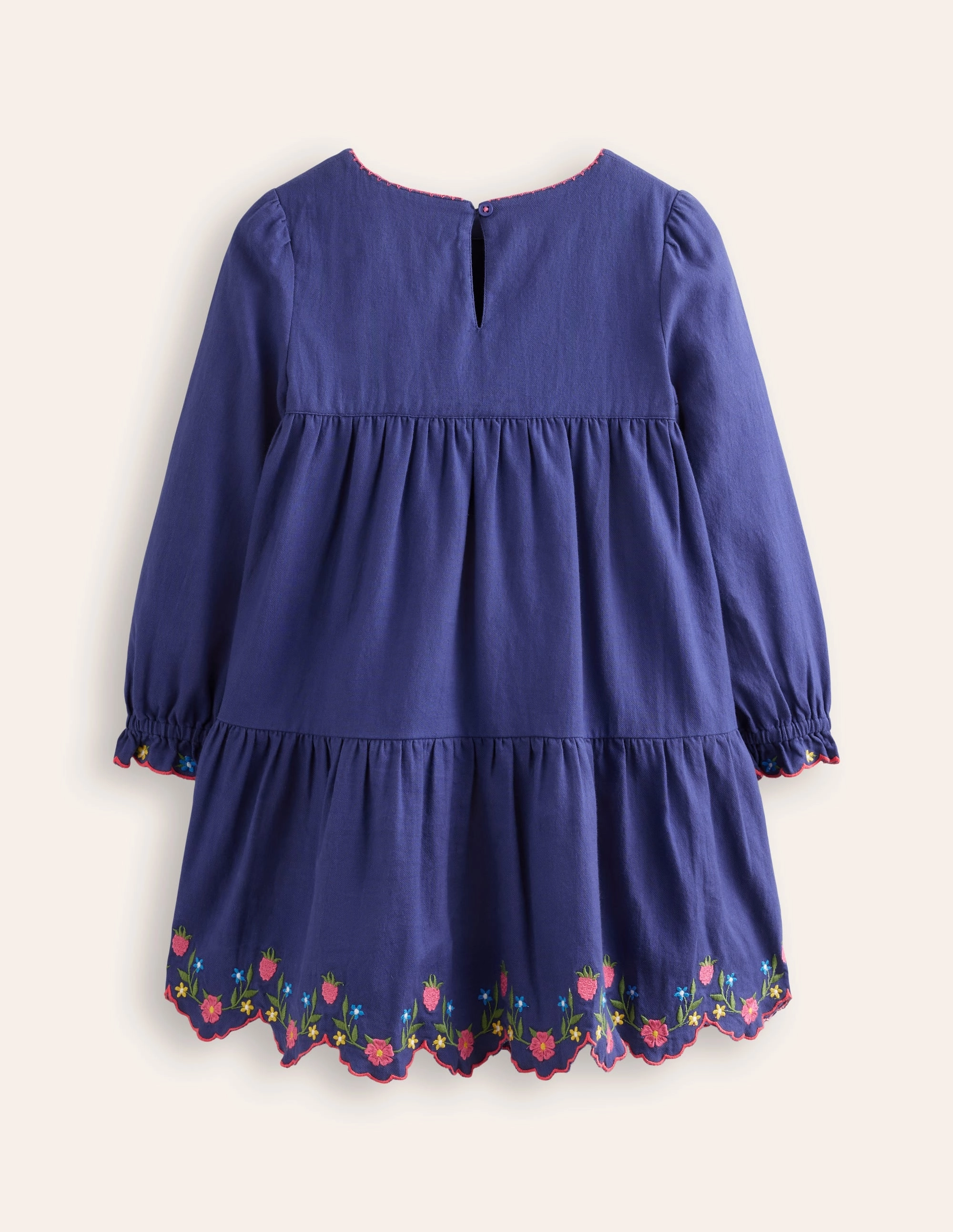 Betsy Tiered Twirly Dress-Starboard Navy Embroidery Soft Material Flattering Fit Wear