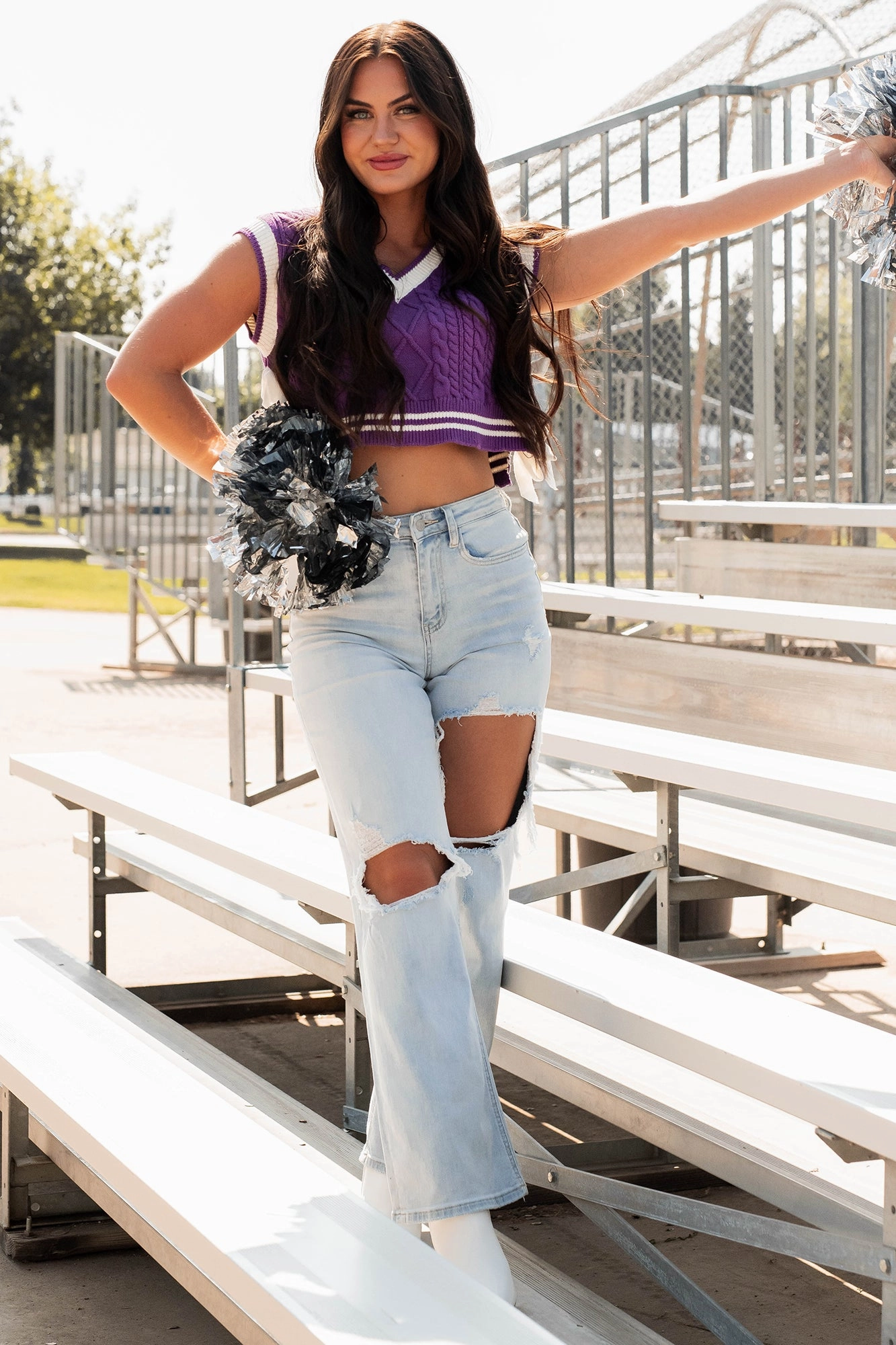 Better Take Notes Side Tie Sweater Vest (Purple/White) Chic Tee