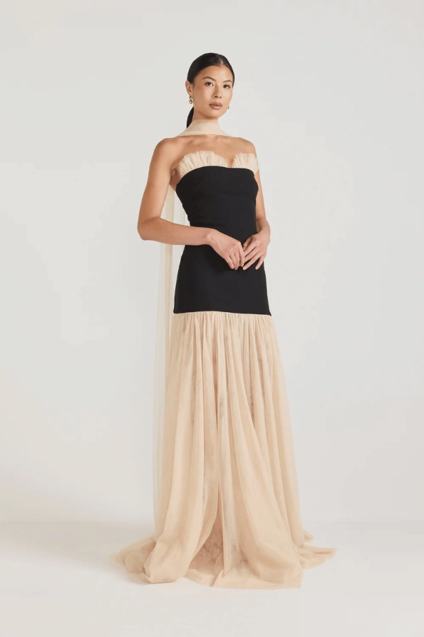 Beverly Gown Black/Champagne Beige Feminine full-length gown