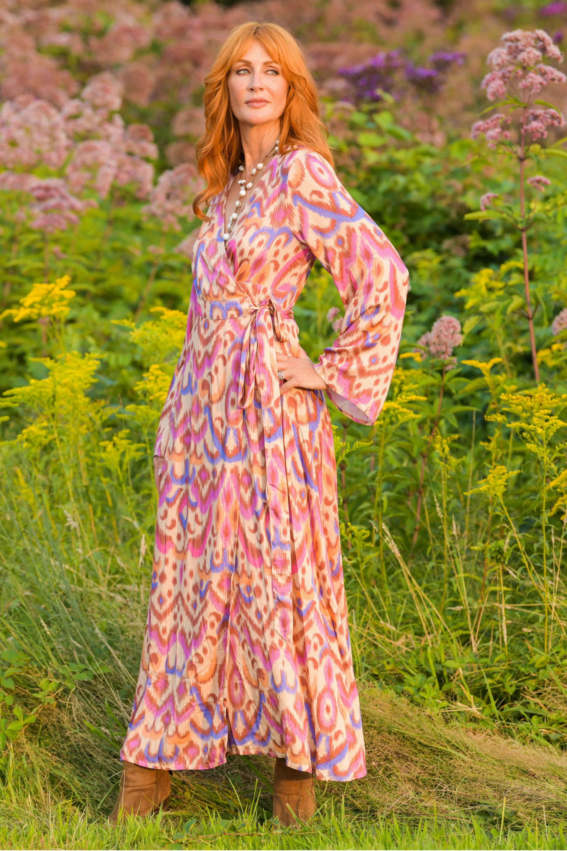 Vibrant evening gown Smooth Layers Bianca Dress / Purple Brown Ikat