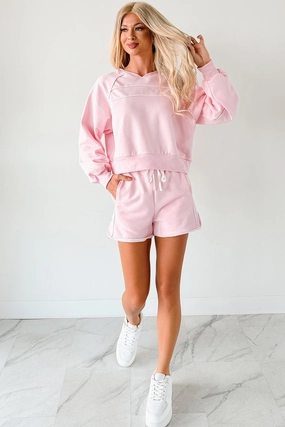 Pure Comfort Two Piece Lounge Set (Pink/White) High Collar Option