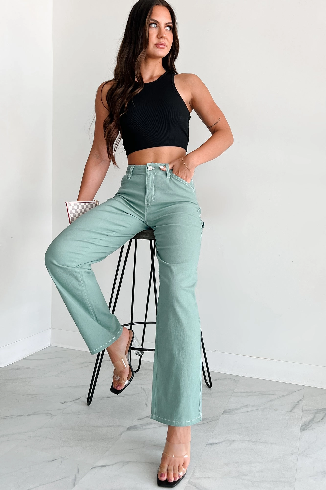 DOORBUSTER Lark High Rise Straight Leg Carpenter Jeans (Jasmin) FlexibleStretchWeave Utility Style