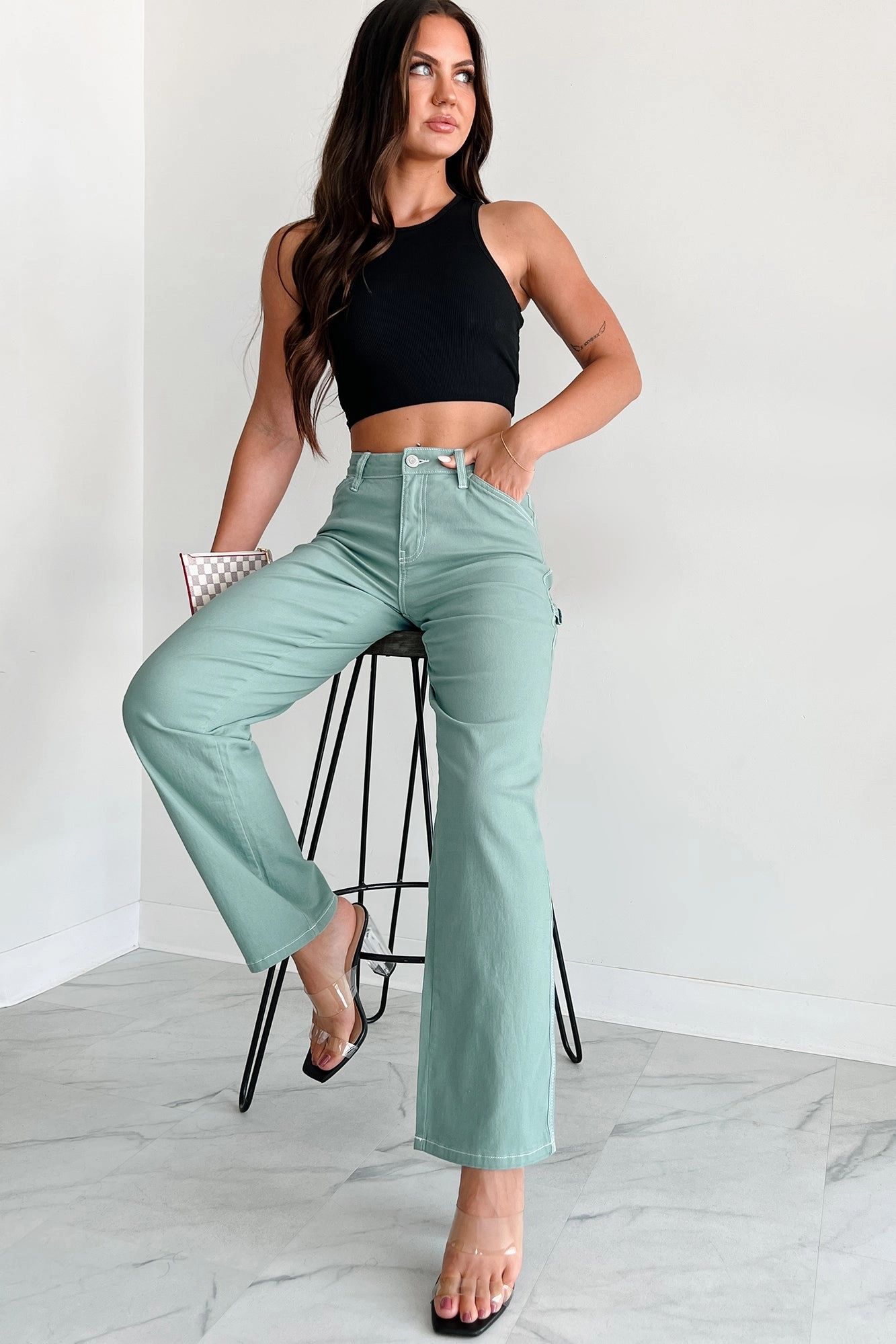 DOORBUSTER Lark High Rise Straight Leg Carpenter Jeans (Jasmin) Sleek Fit premium fabric