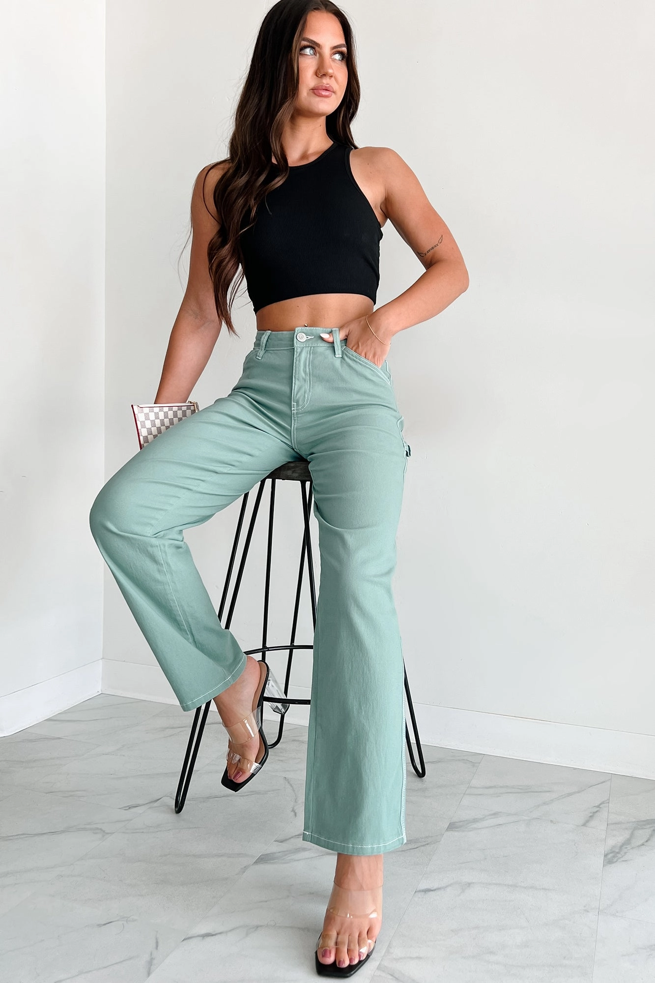 Quick Access Pockets DOORBUSTER Lark High Rise Straight Leg Carpenter Jeans (Jasmin)