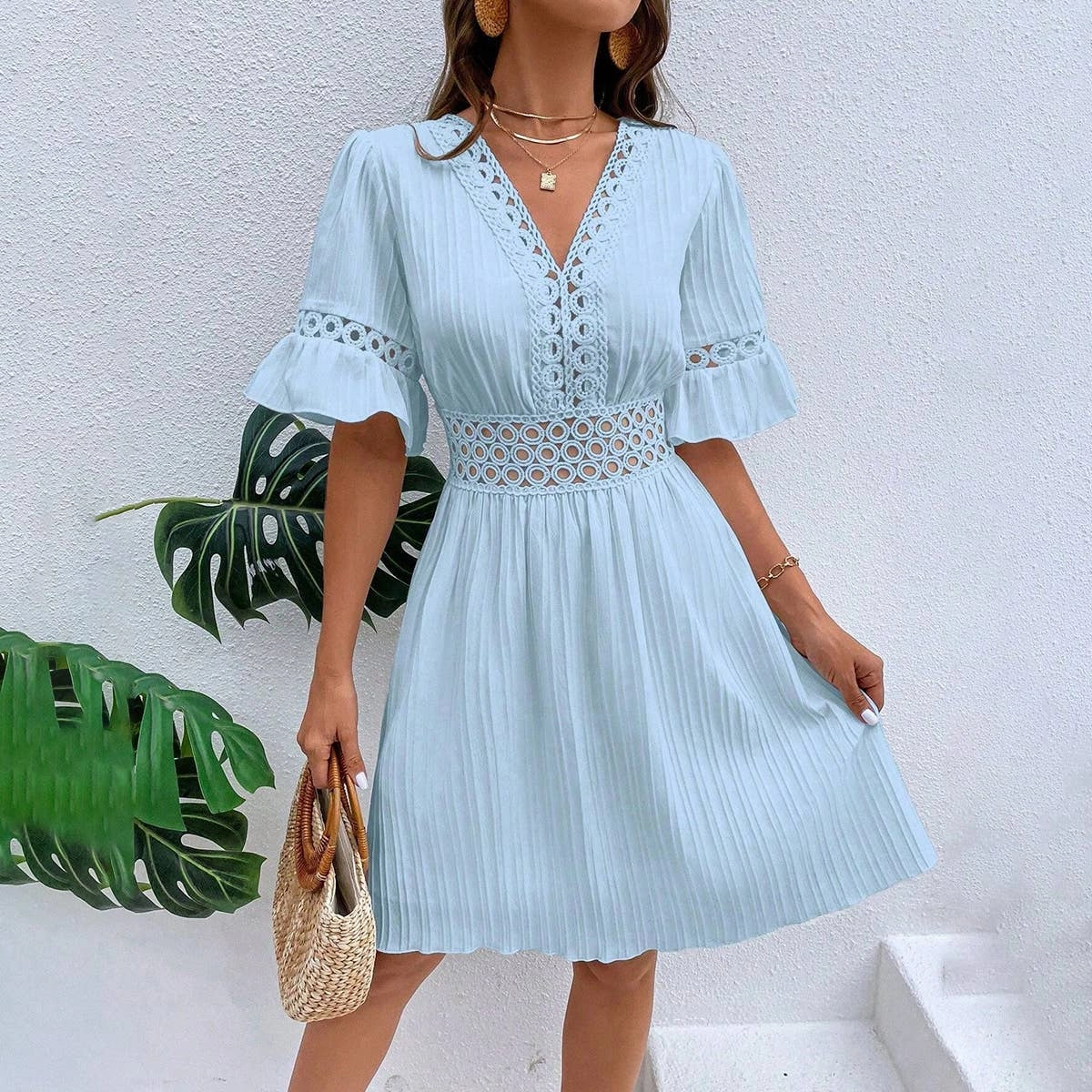 Bohemian Casual Ruffle Dress_CWDSD4029 Petite Chic
