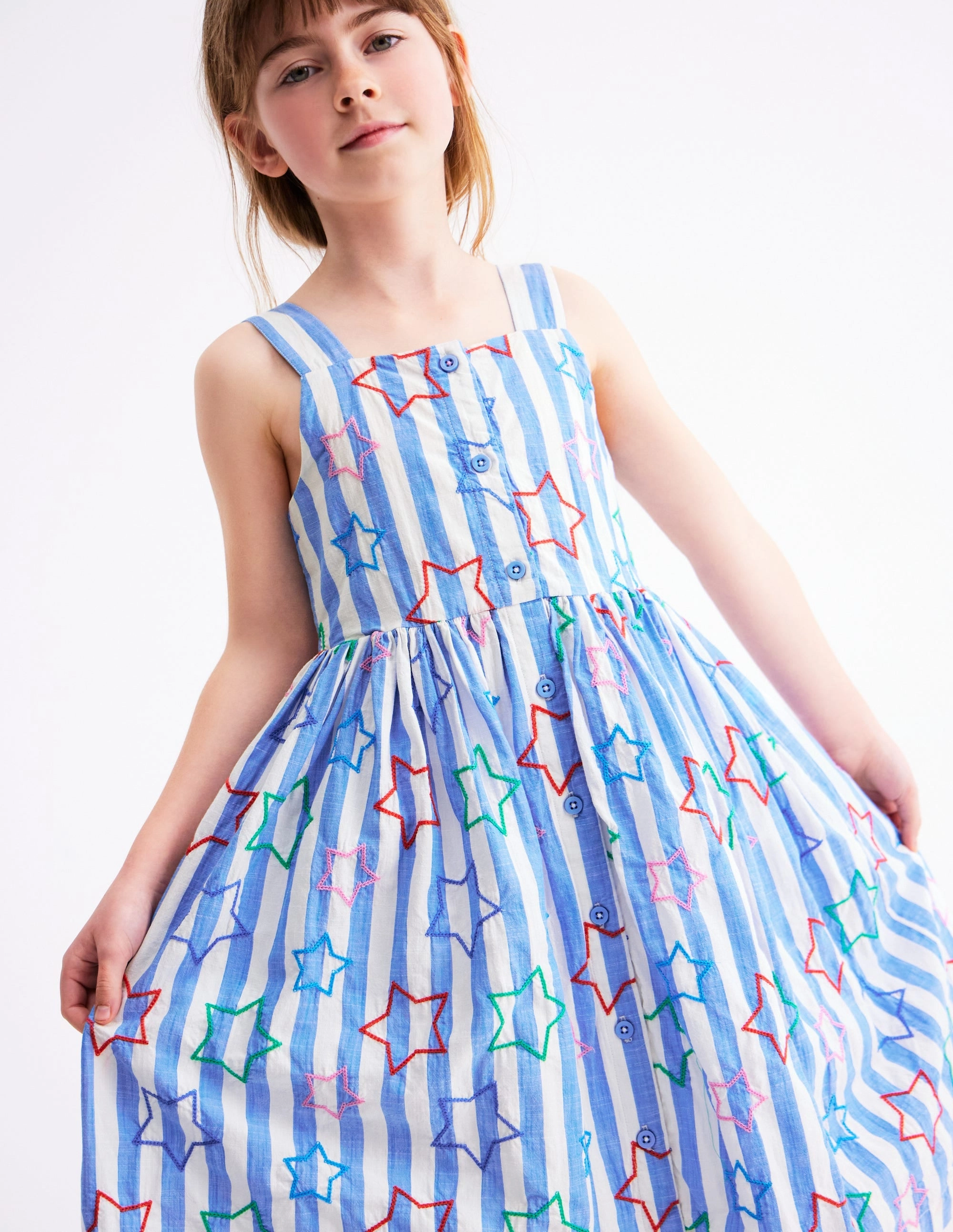 Remy Button Through Dress-Peacock Plume Blue Star Farm Scene Urban appeal