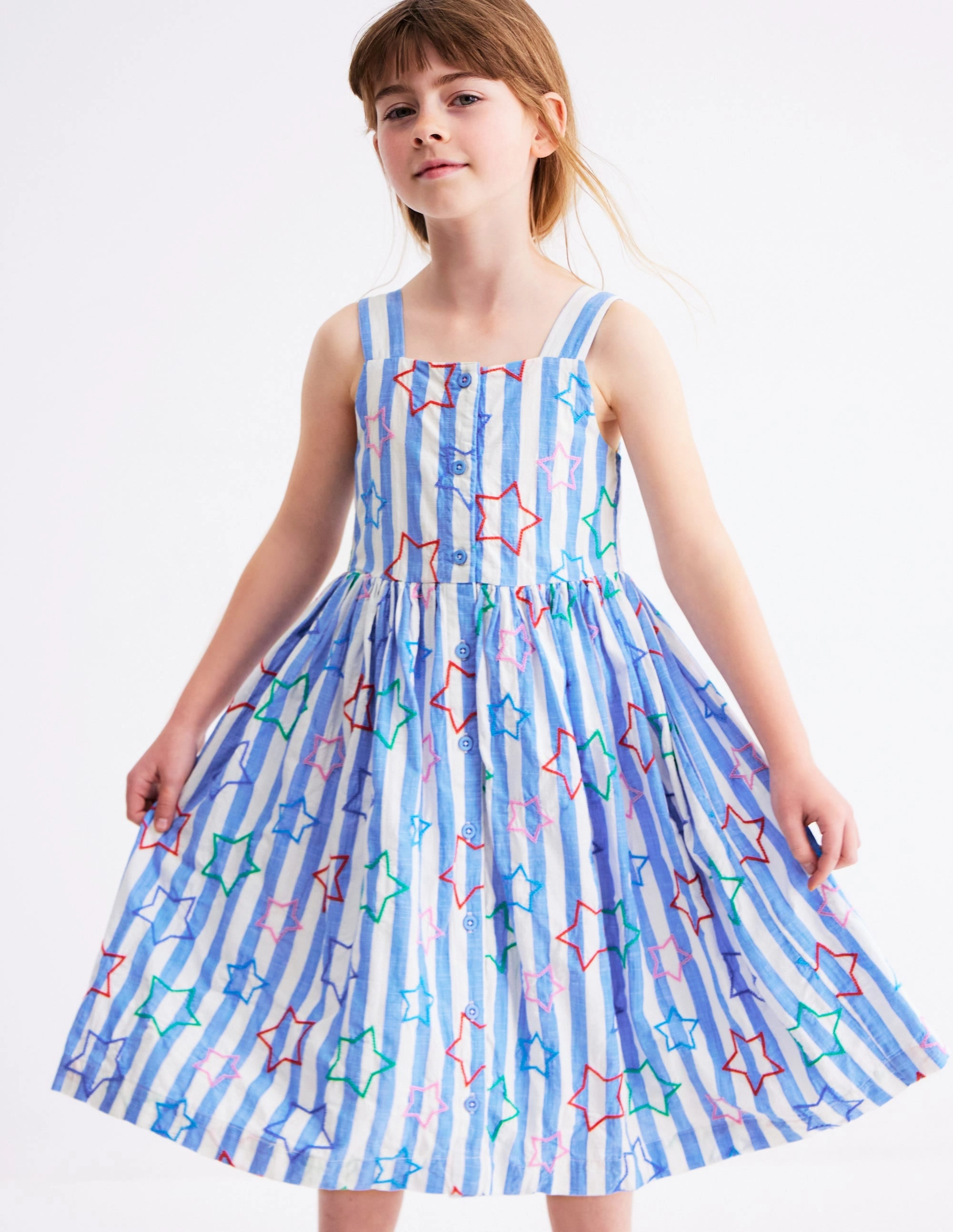 Daywear Comfort Remy Button Through Dress-Peacock Plume Blue Star