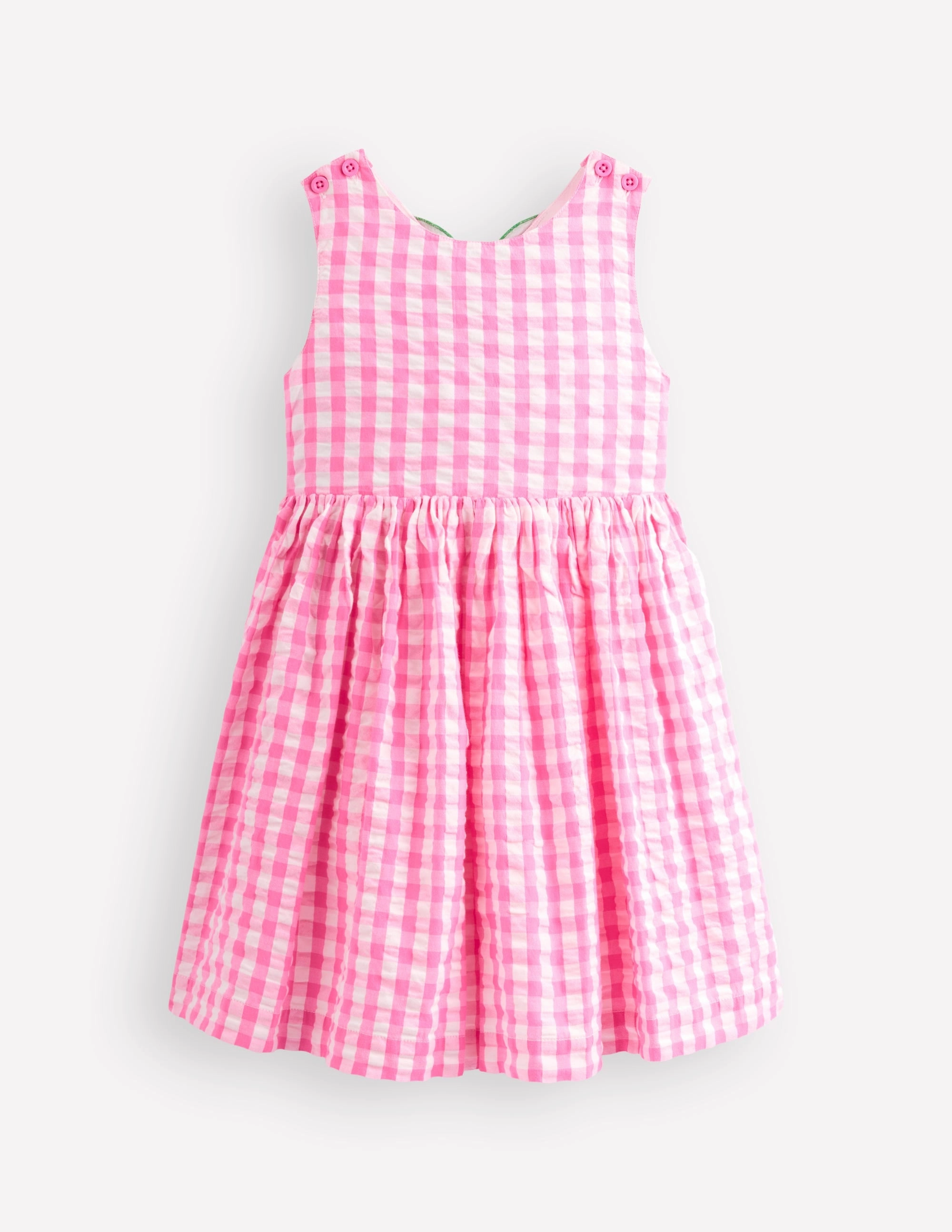 Zadie Applique Back Dress-Pink Gingham Strawberry Embroidered Fabric Inclusive Fit