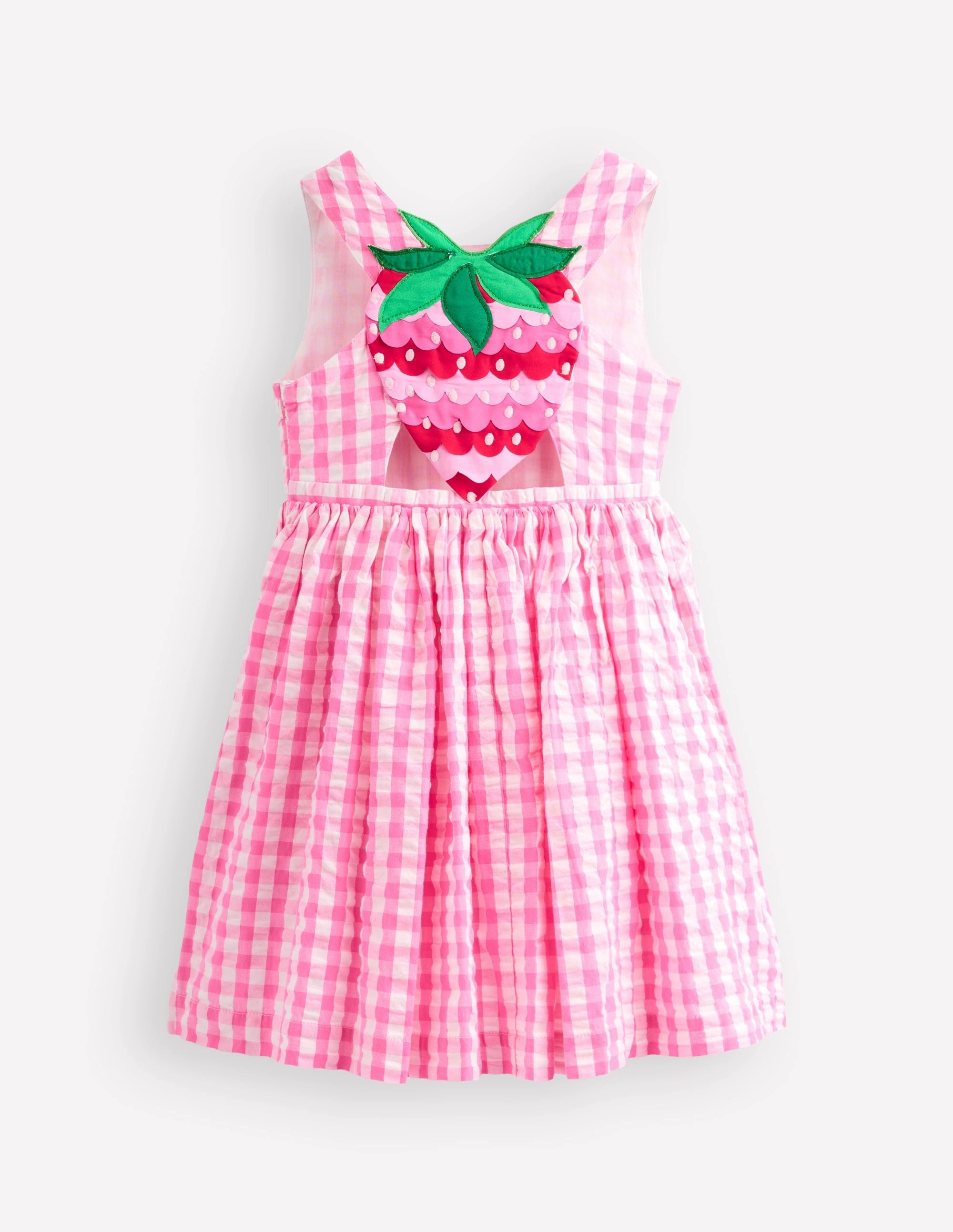 Holiday Wear Chic Wear Zadie Applique Back Dress-Pink Gingham Strawberry