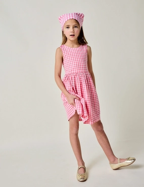 Lace Fine Zadie Applique Back Dress-Pink Gingham Strawberry
