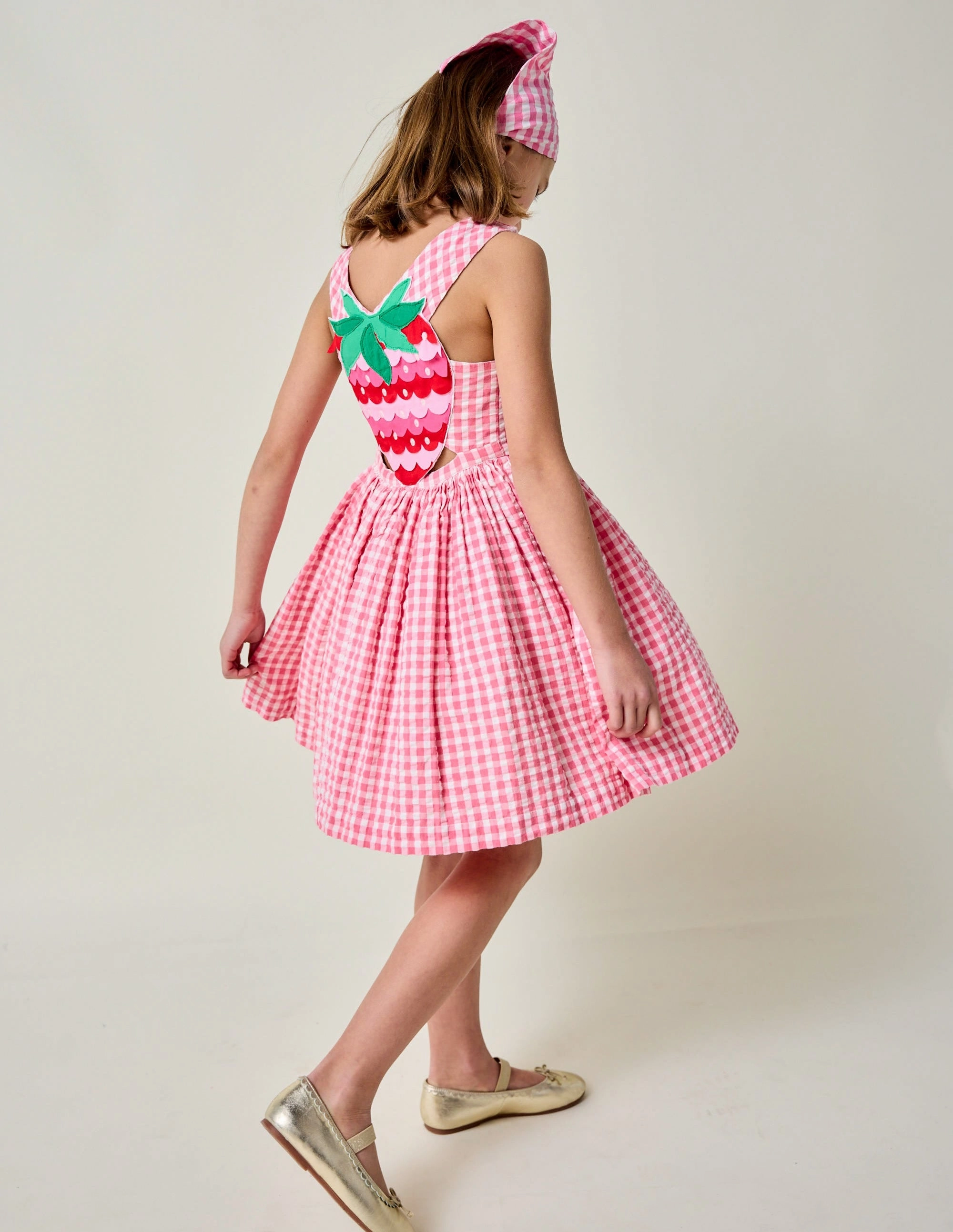 Zadie Applique Back Dress-Pink Gingham Strawberry Classic Comfort Graceful Ease