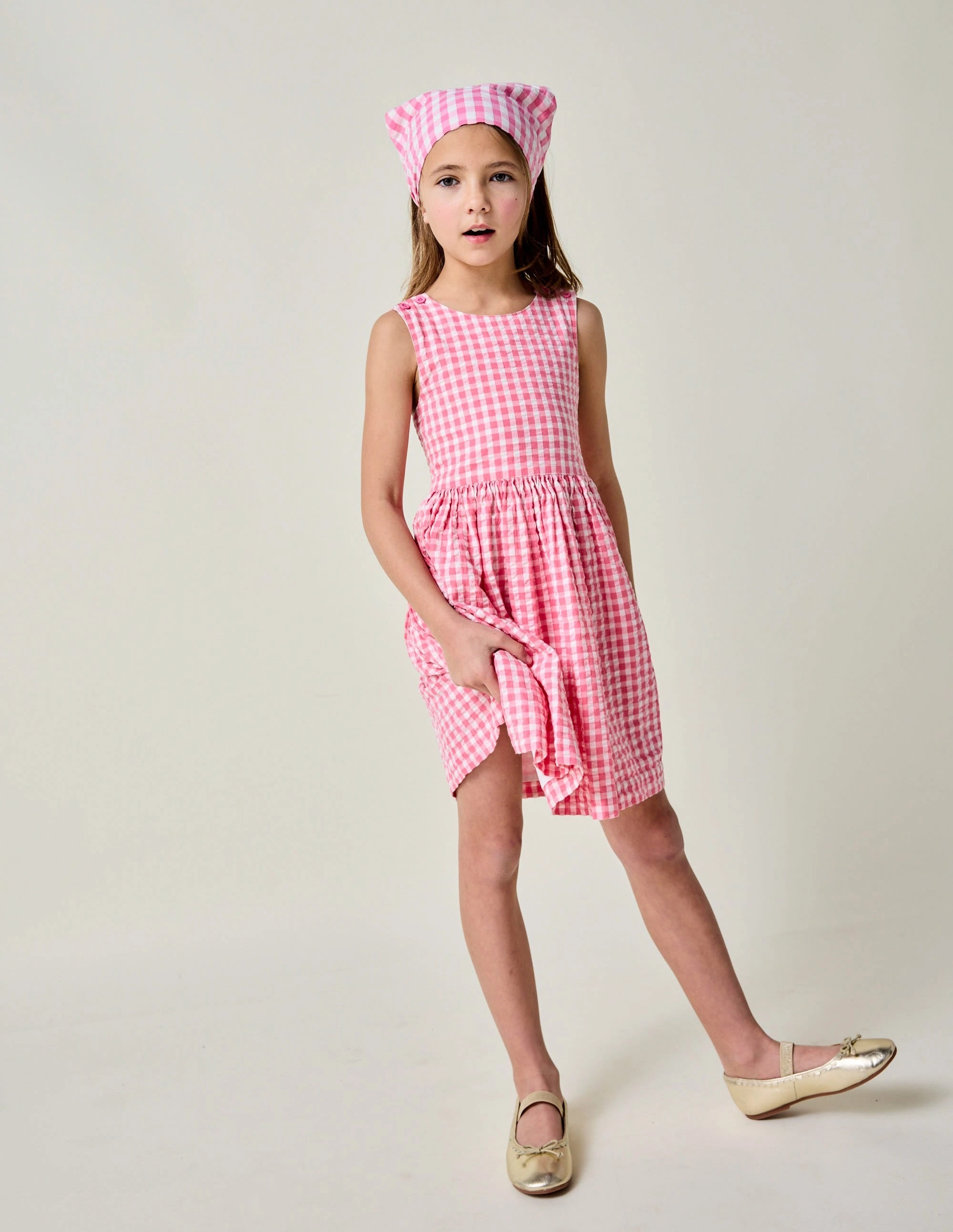Lace Fine Zadie Applique Back Dress-Pink Gingham Strawberry