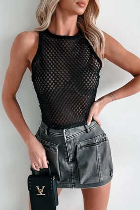 Boho Dreaming Lattice Mesh Crop Tank (Black) LayeredDurability