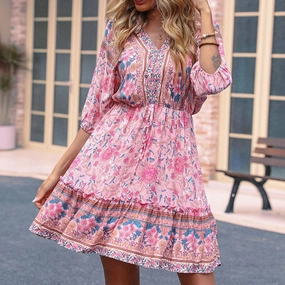 Perfectly Fit Look BOHO HALF-SLEEVED FLORAL DRESS_CWDSD3867