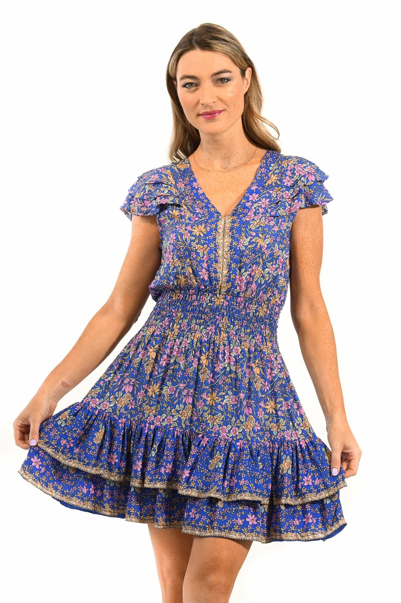 Lightweight-Lining Zoey Dress / Indigo Wildflower