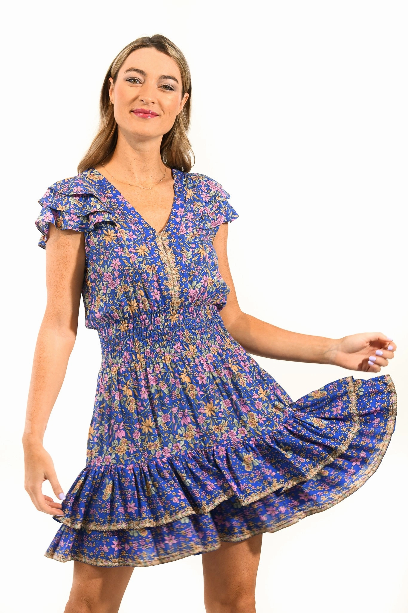 Smart Edge Piped-Edge Zoey Dress / Indigo Wildflower