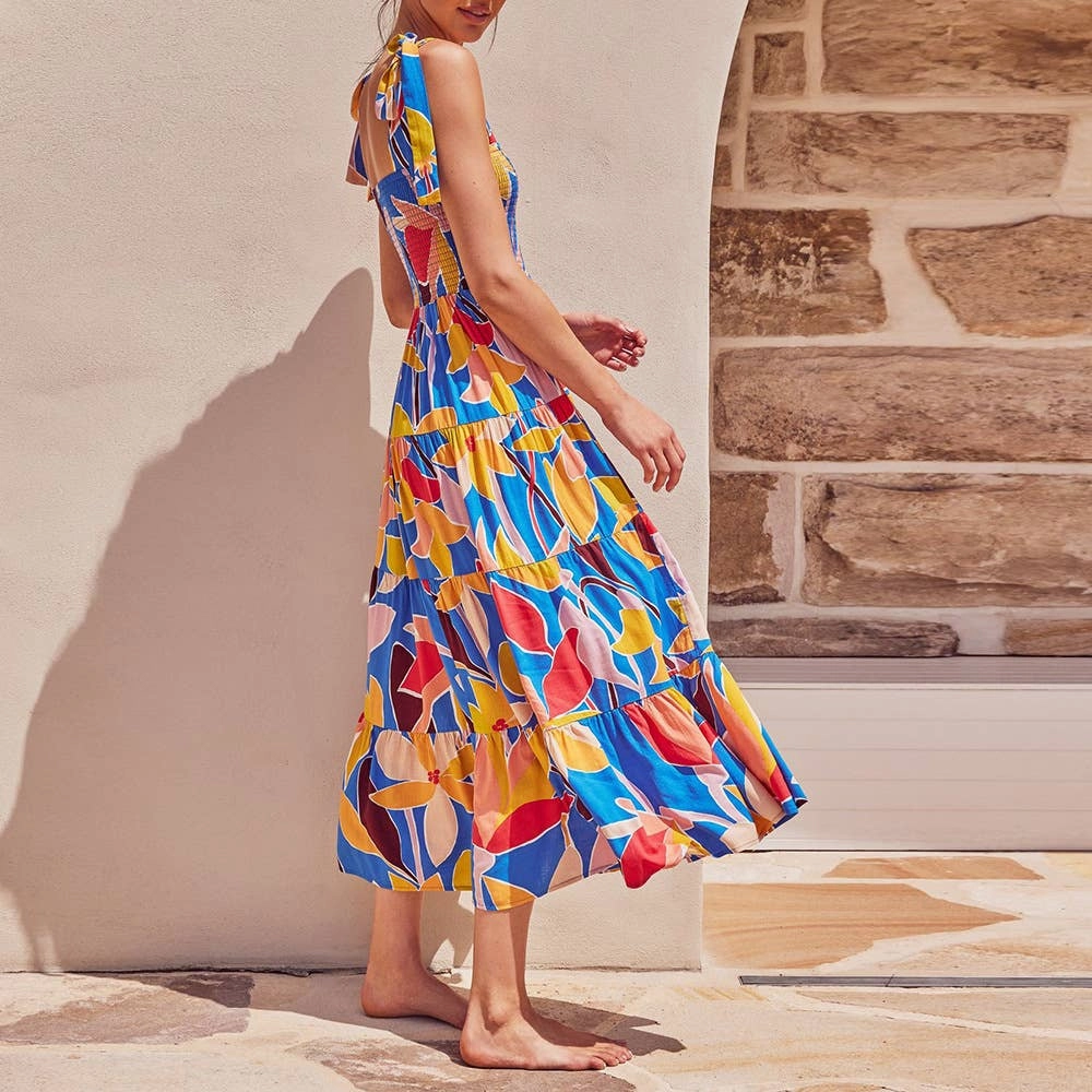 Neutral Flow Care-Instructions-Included BOHO PRINT TEA BREAK FRENCH WRAP DRESS_CWDMD2380