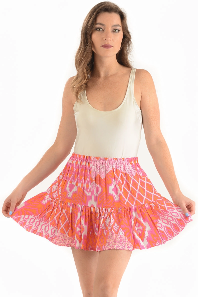 High Elasticity Material Boho Skirt / Flamingo