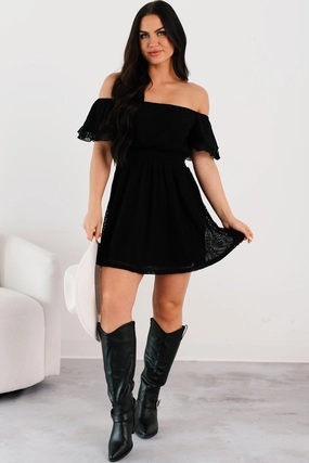 Work-Ready Look Fresh Form Bold Moves Only Off Shoulder Mini Dress (Black)