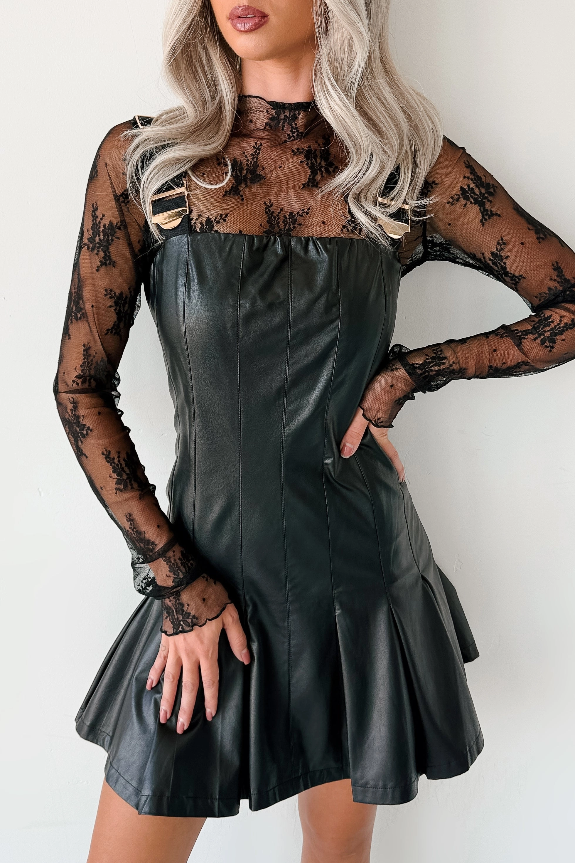 Minimal Mood One Of None Pleated Faux Leather Dress (Black)