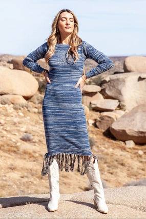 Fluid Cut Halter-Neck Virginia Dress / Blue Multi