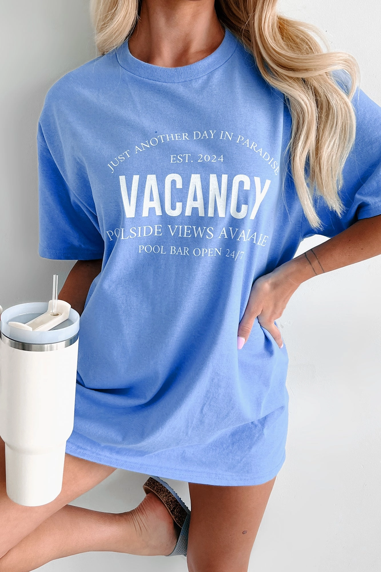 Odor Resistant Coating "Vacancy" Graphic T-Shirt (Blue)