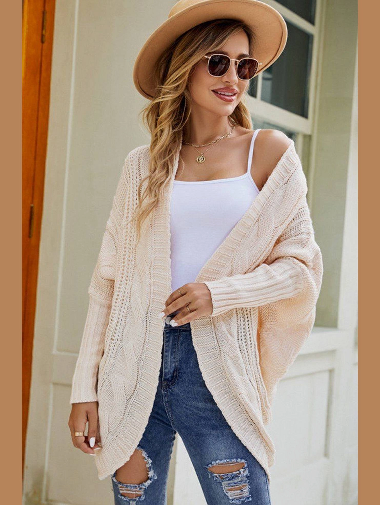 Compact Thermal Insulation All-Purpose WOMEN CHUNKY KNITTED SOLID FALL WINTER CARDIGAN