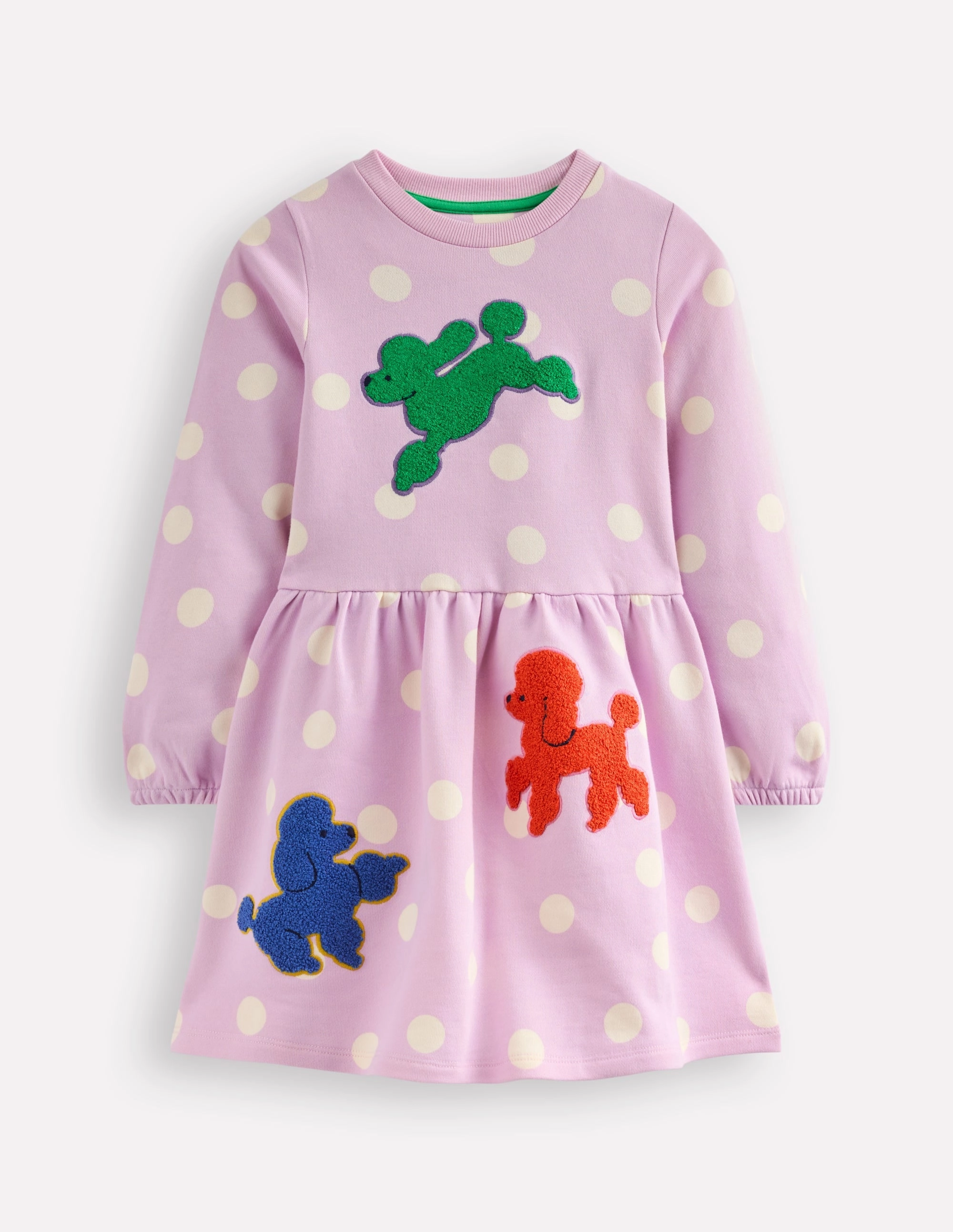 Statement-Print Boucle Appliqu Sweat Dress-Sugared Lilac Spot Dogs