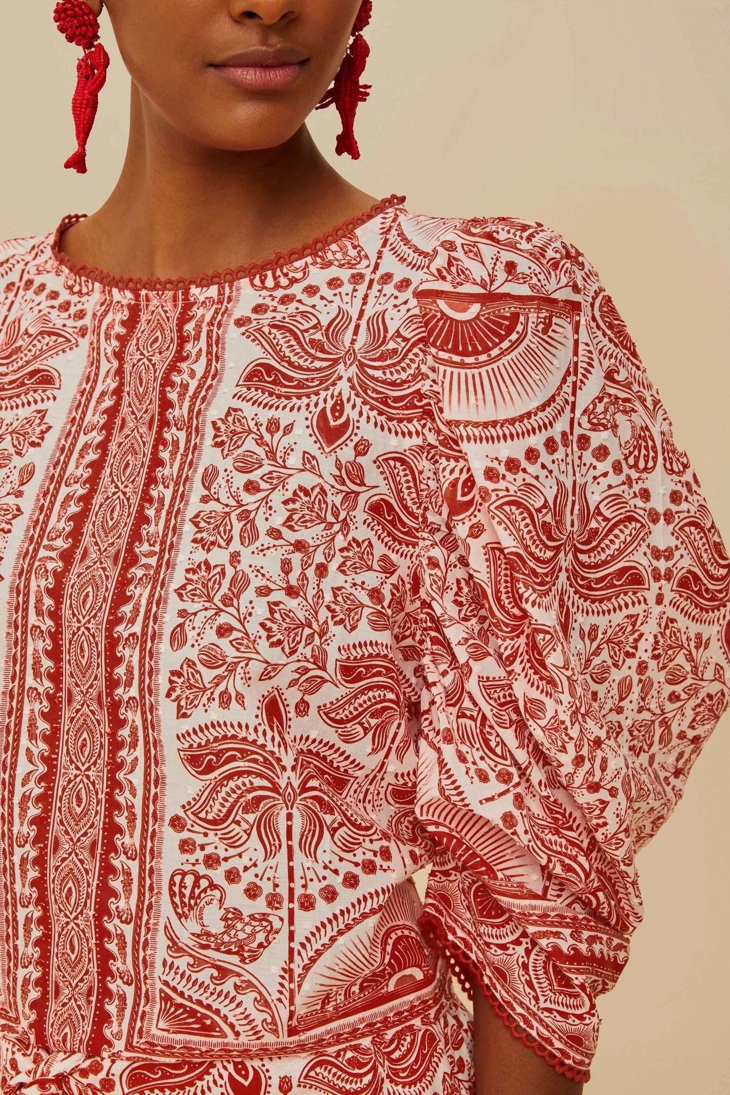 High Durability Material DoubleLayeredFabric River Ride Blouse Red