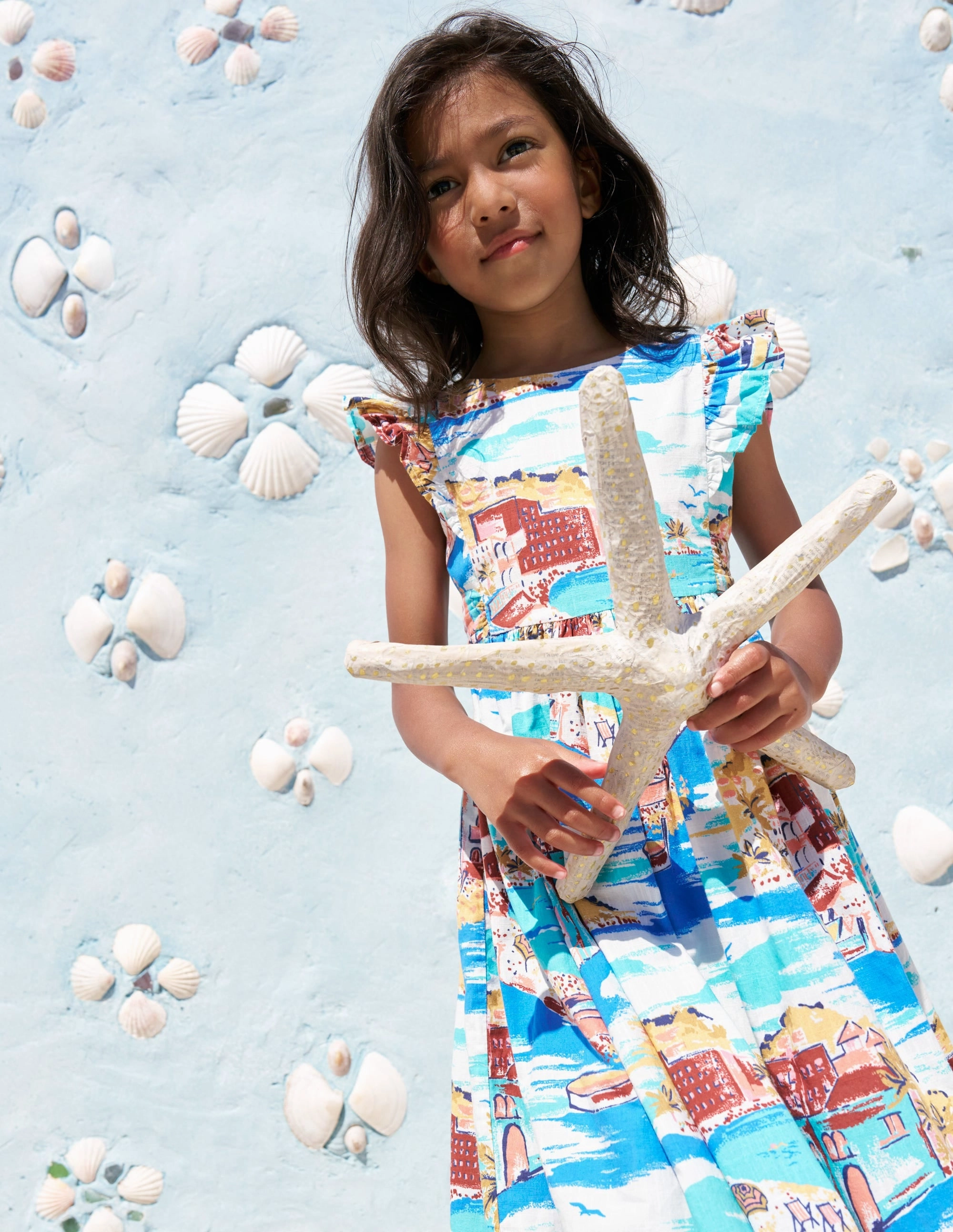 Bow Back Midi Dress-Multi Coastal Scene Bow Soft Birthday-Celebration