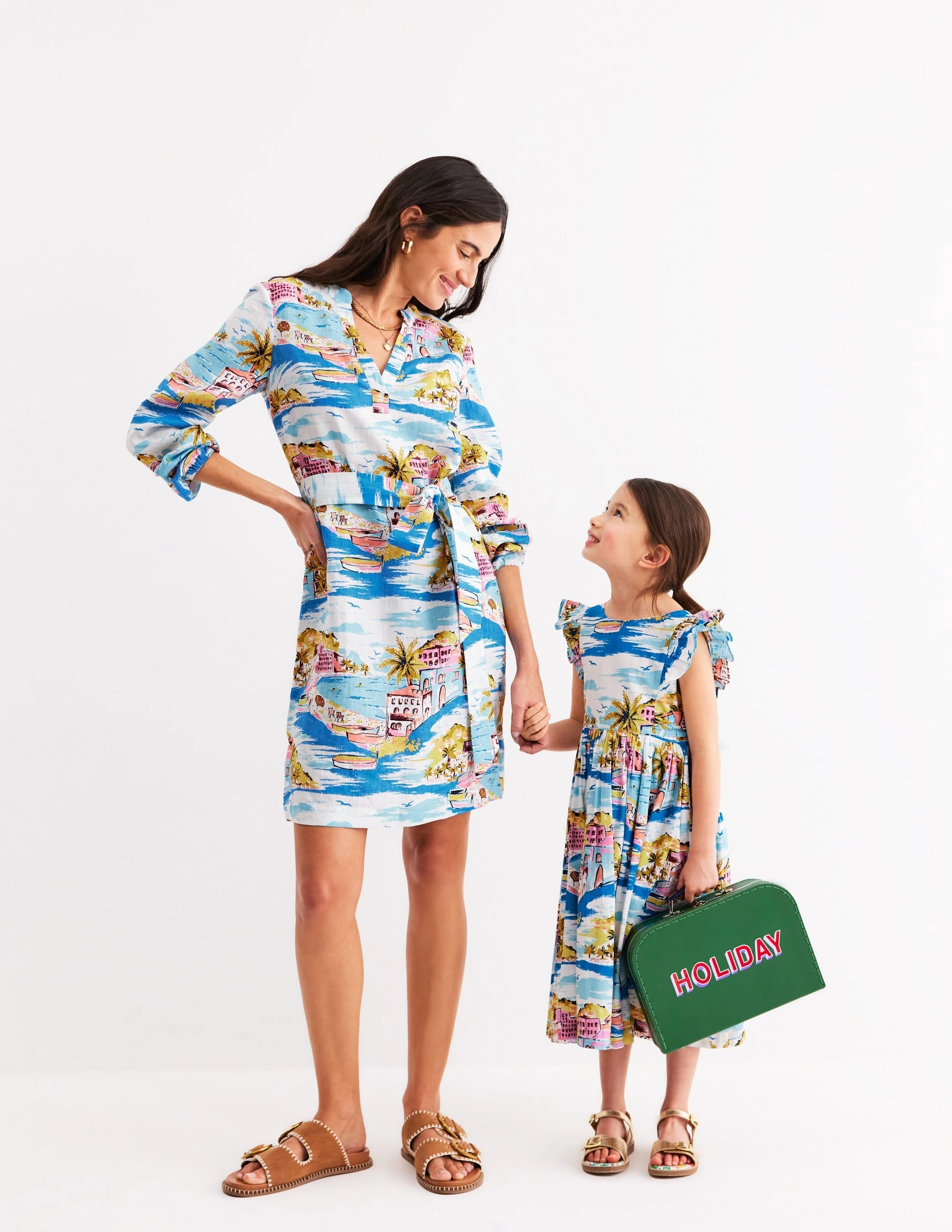 Bow Back Midi Dress-Multi Coastal Scene Magnetic-Closure