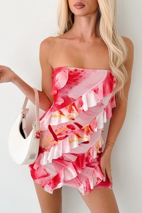 Perfect Design Laugh It Up Strapless Ruffle Mini Dress (Fuchsia)