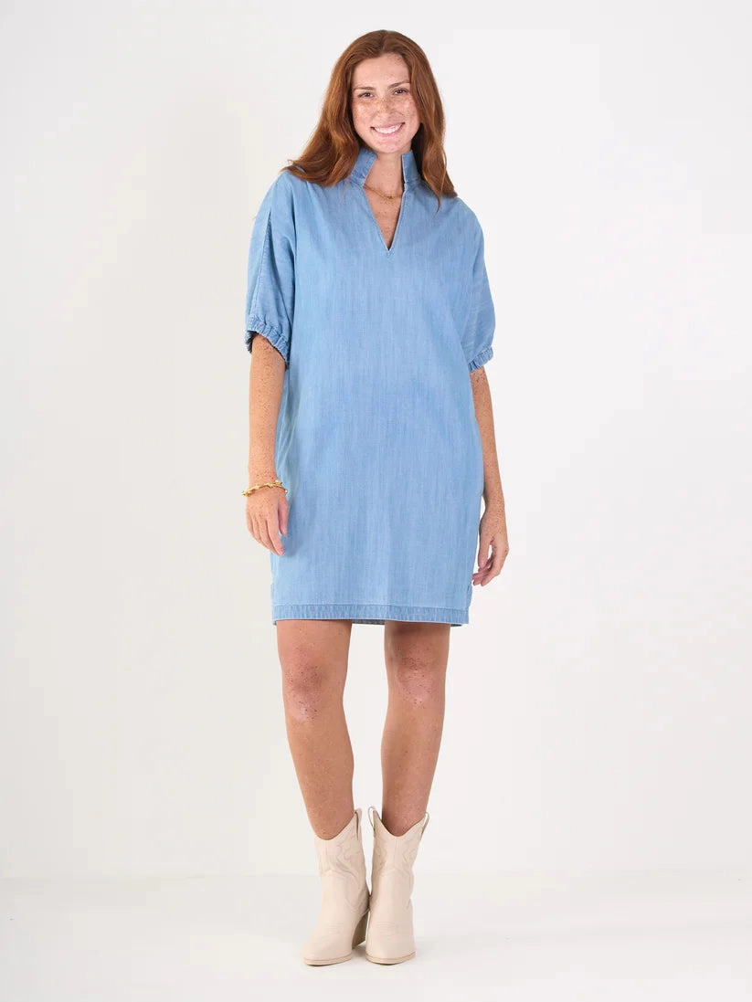 Romantic Vibes Tall Fit Emily Mccarthy Poppy Dress in Denim Chambray
