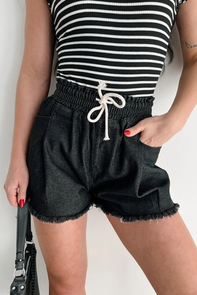 Light Motion MeshVentilation Full Throttle Denim Elastic Waist Shorts (Black)