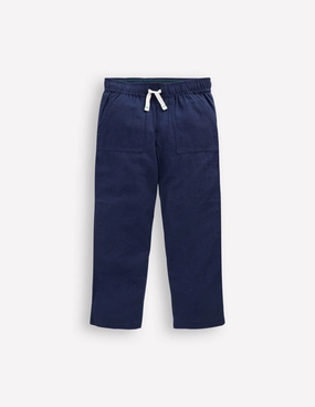 Soft Fabric Simple Style Cotton Linen Pull-on Trouser-Navy
