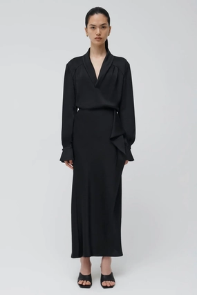 Maisey Long Sleeve V-Neck Blouse Black Flatlock stitching